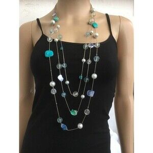 Multi Strand Blue Green Shell Necklace